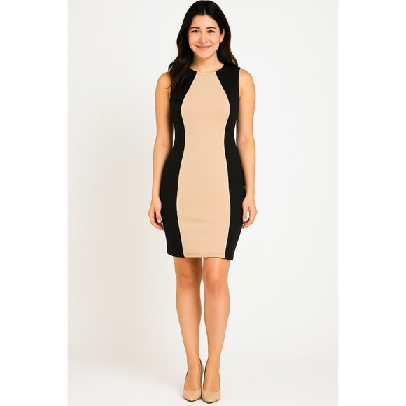ALT Bella Swan Boston Proper Sheath Dress Sz 2 Bodycon Khaki Brown Black Sexy - Picture 1 of 8